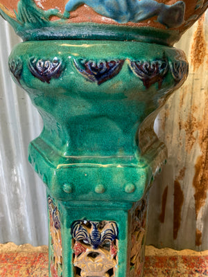 A large Chinese green glaze clay jardiniere