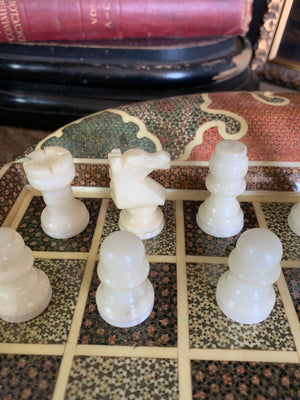 A Persian khatam tazhib circular games board and pieces