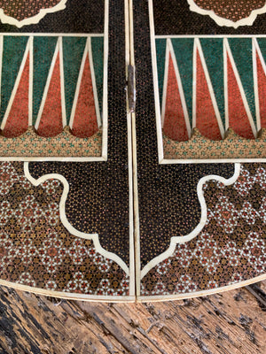 A Persian khatam tazhib circular games board and pieces