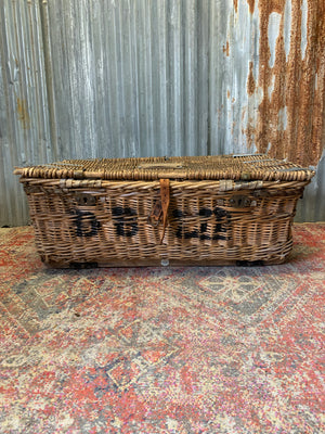 A Victorian wicker laundry basket on castors ~ A