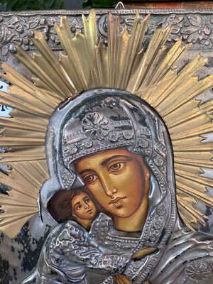 A hand painted Madonna and child icon