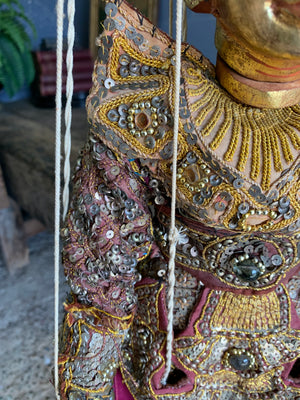 A beaded wooden Burmese marionette puppet ~ Gold