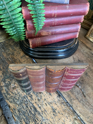 A wood and leather book spine hideaway panel ~A