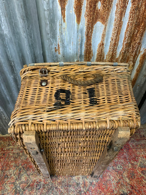 A Victorian wicker laundry basket on castors ~ B