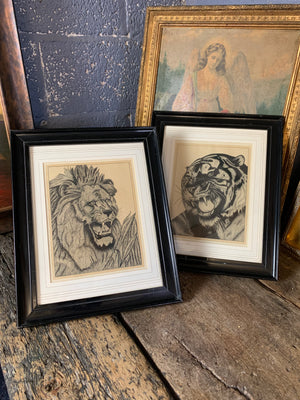 A pair of original framed ink drawings