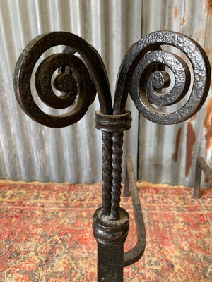 A Victorian cast iron fireplace grate ~ basket and andirons