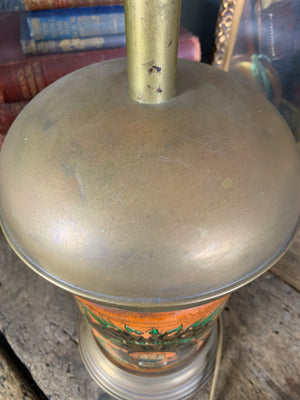 A converted tobacco jar lamp