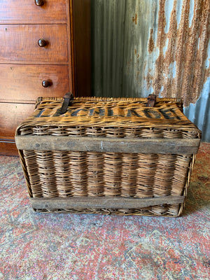 A Victorian wicker laundry basket