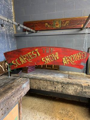 A hand-painted fairground panel ‘The Scariest Show Around’