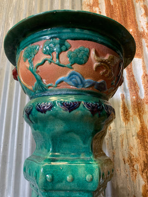 A large Chinese green glaze clay jardiniere