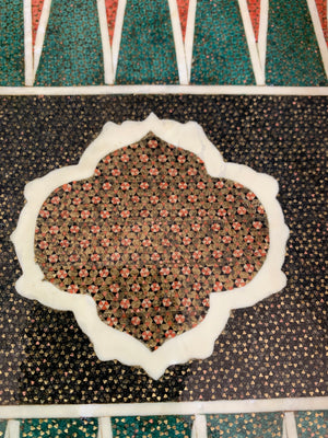 A Persian khatam tazhib circular games board and pieces