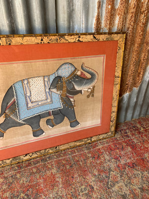 A large hand painted elephant on silk