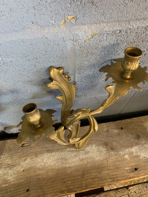 A pair of heavy brass Rococo style candle scones