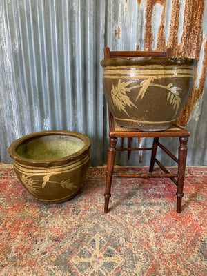 A pair of large glazed Chinese planters & one Dragon planter