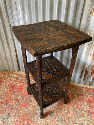 A Japanese carved three tier side table for Liberty London