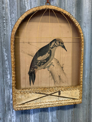 A 19th Century trompe l'oeil framed bird cage picture