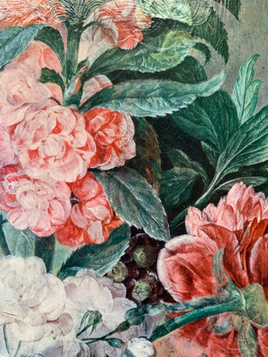 A very large floral still life oleograph in the manner of Paul van Brussel