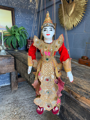 A beaded wooden Burmese marionette puppet ~ White