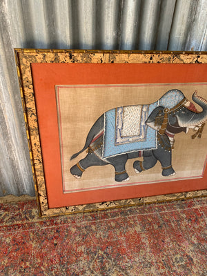 A large hand painted elephant on silk