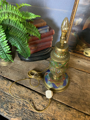 A Chinese cloisonné and brass table lamp