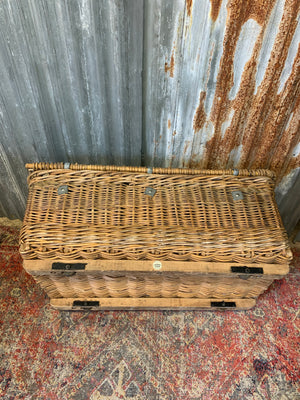 A Victorian wicker laundry basket on castors ~ B