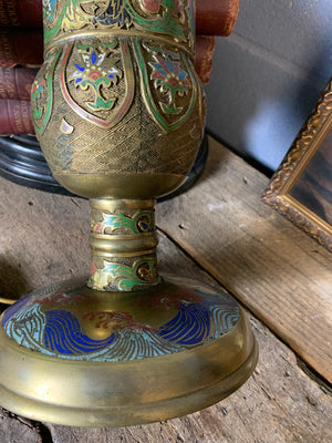 A Chinese cloisonné and brass table lamp