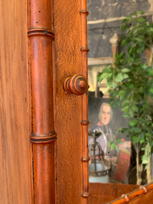 A small French faux bamboo mirrored cabinet