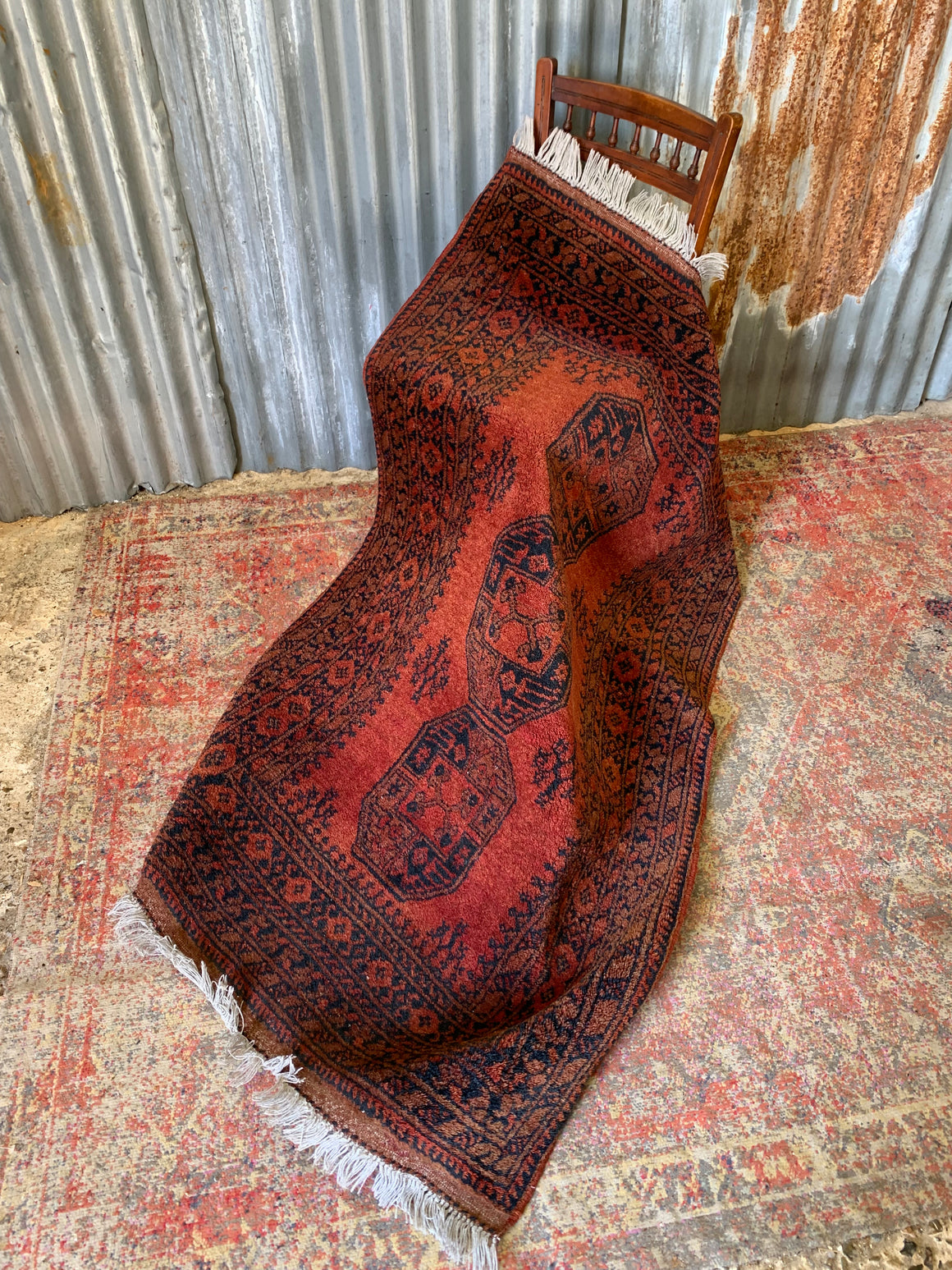 A red orange ground Persian carpet rug ~ 161cm x 101cm