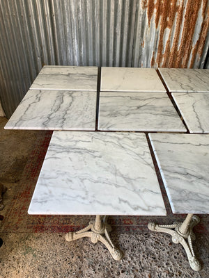 A white marble bistro table with cast iron base ~ multiples available