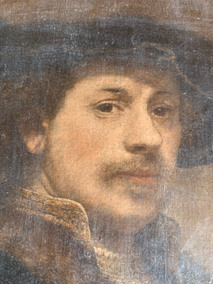 An framed oleograph of Rembrandt's "Self portrait at 34"