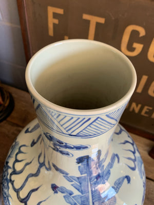 A pair of very large blue and white floor vases