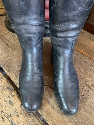 A pair of black leather riding boots with wooden lasts ~ Treen tops