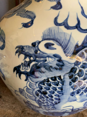 A pair of very large blue and white floor vases