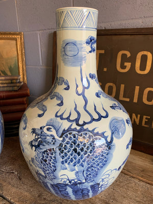 A pair of very large blue and white floor vases