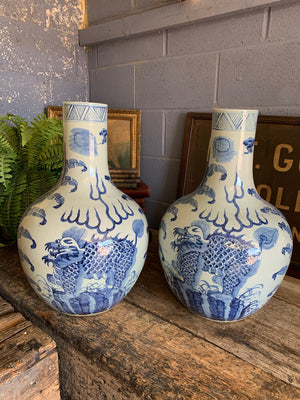 A pair of very large blue and white floor vases