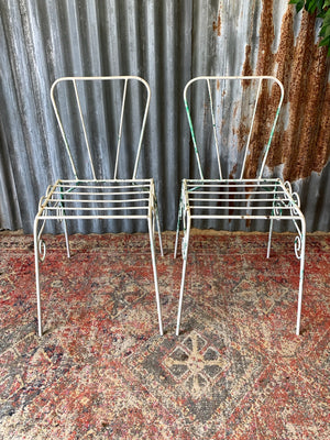 A mid-Century French wirework garden set - table and two chairs