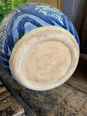 A pair of very large blue and white floor vases