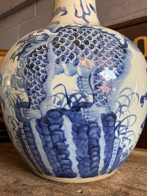 A pair of very large blue and white floor vases