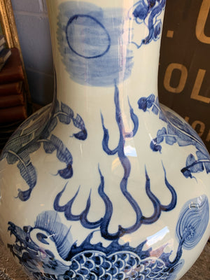 A pair of very large blue and white floor vases