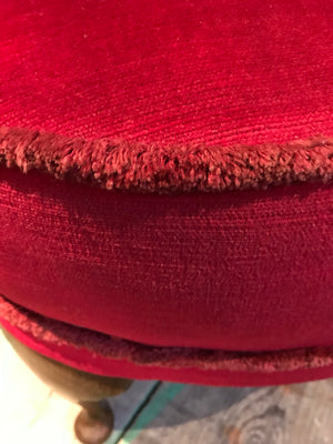 A pair of red velvet oyster shell back boudoir chairs