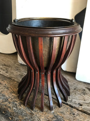 An early mahogany fireside peat bucket and stand