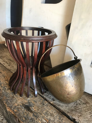 An early mahogany fireside peat bucket and stand
