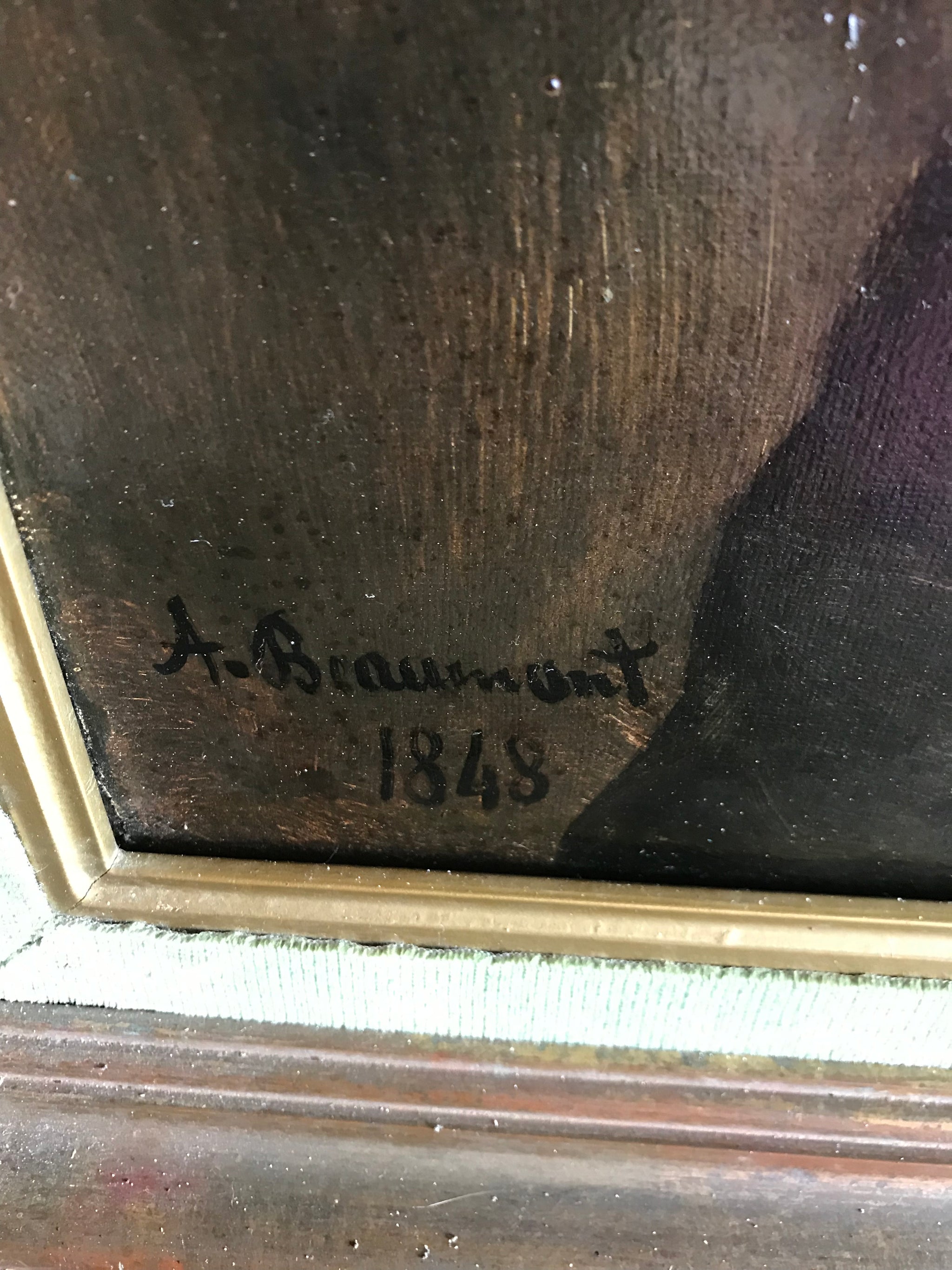 A large Victorian oil painting of a gentleman- French, signed, dated 1848