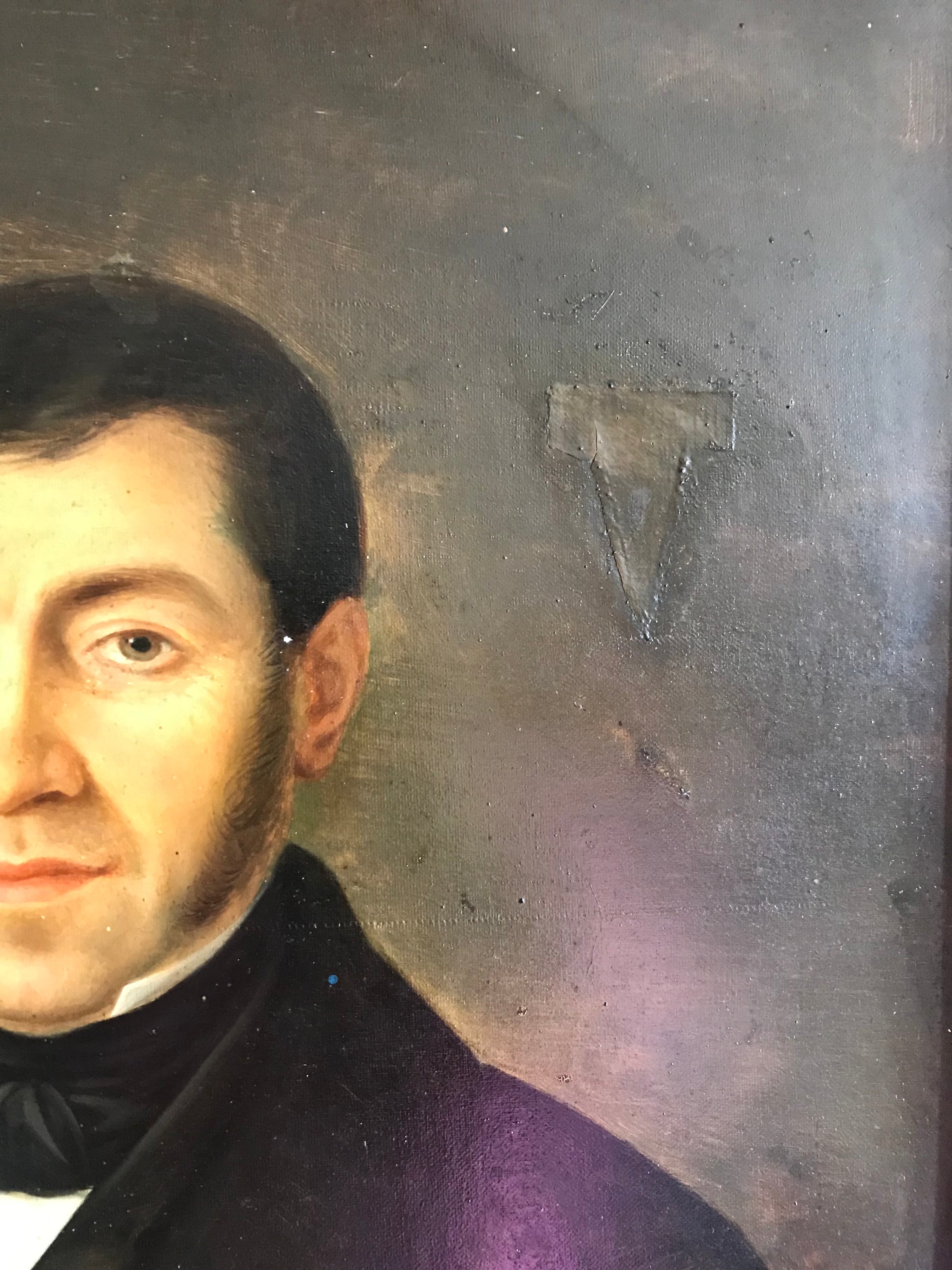 A large Victorian oil painting of a gentleman- French, signed, dated 1848