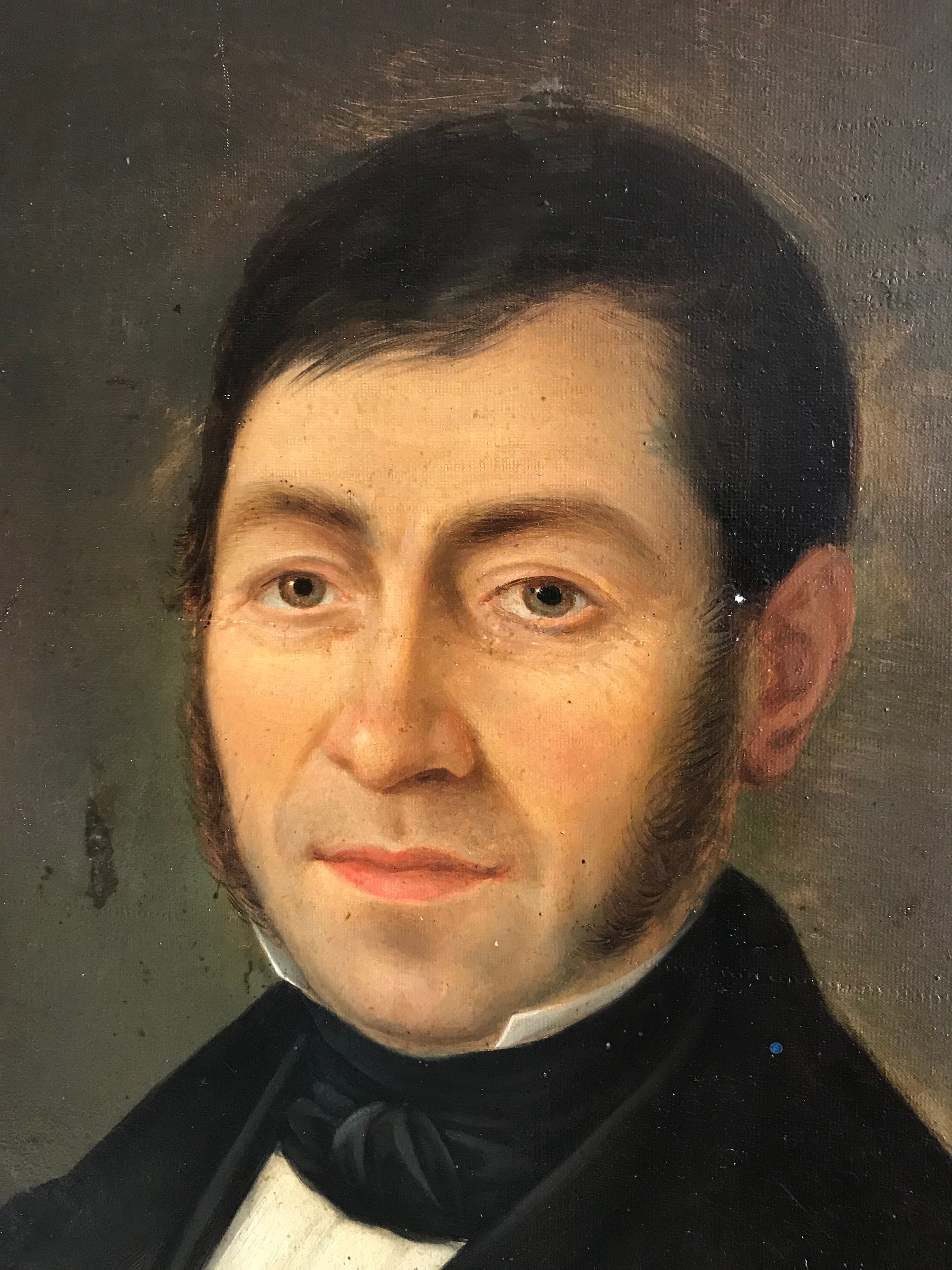 A large Victorian oil painting of a gentleman- French, signed, dated 1848