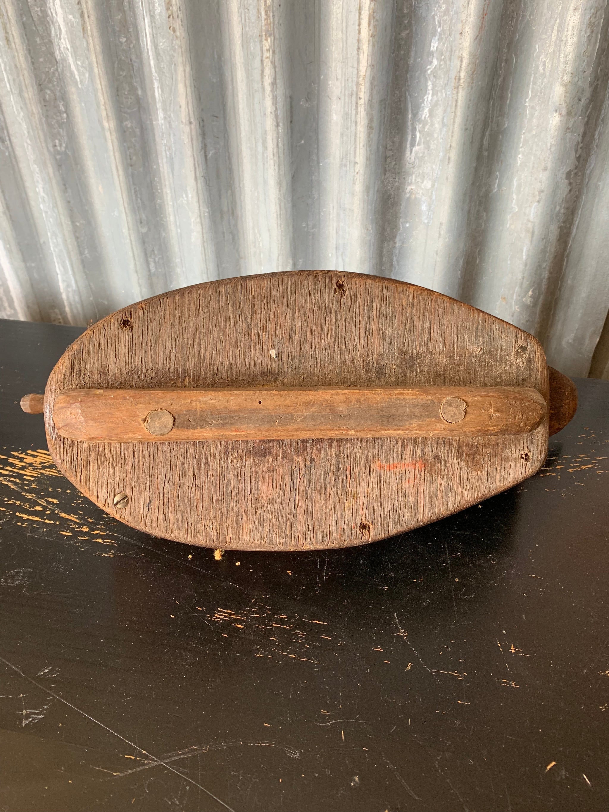 A primitive wooden duck decoy