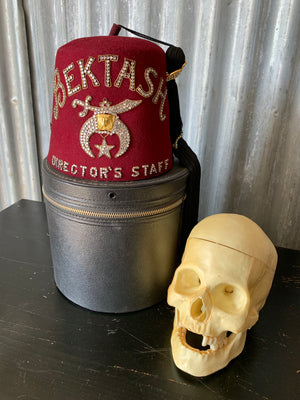 An original Shriner's fez and hat box