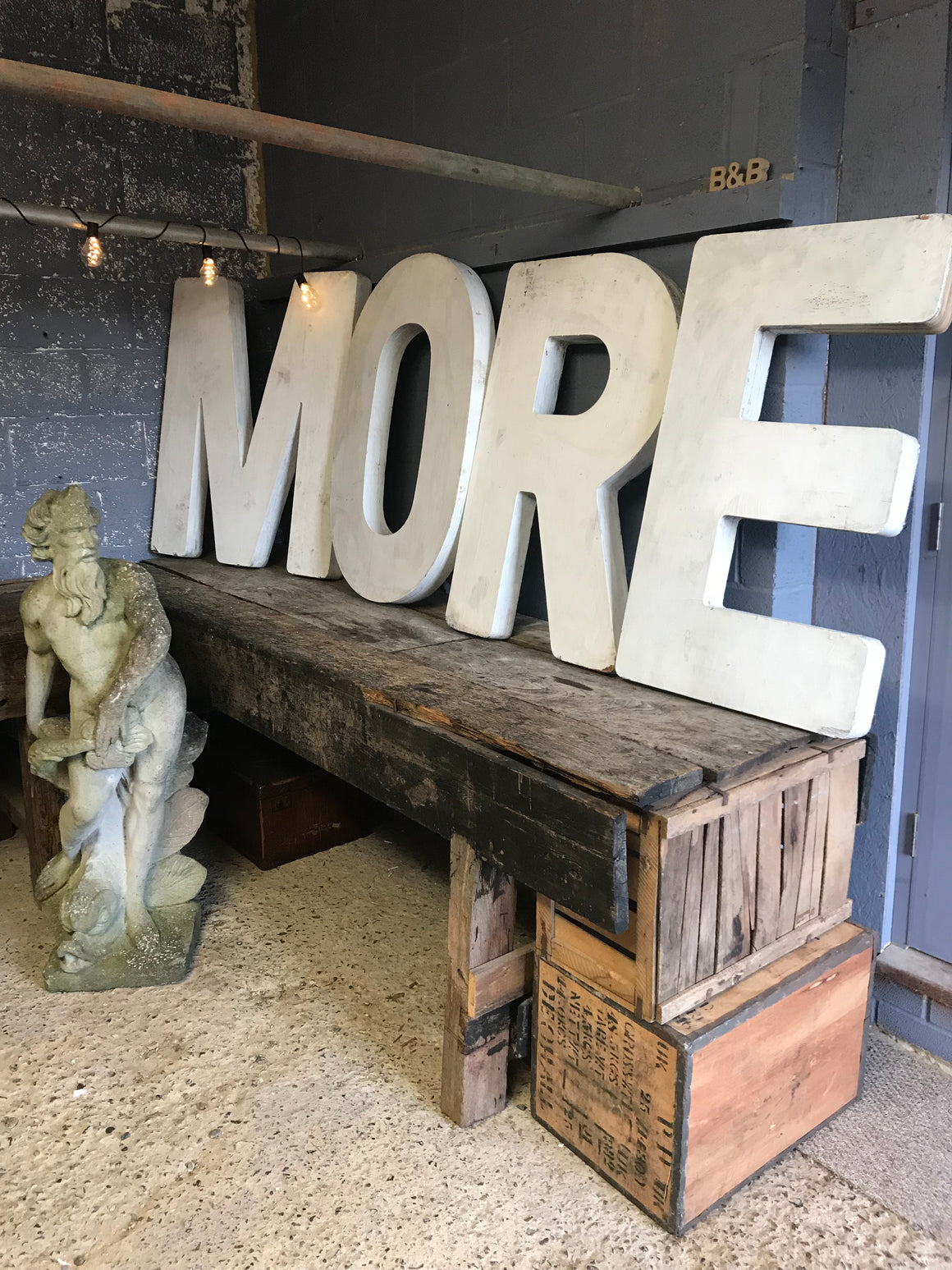 A set of extra large wooden trade sign letters MORE/ROME