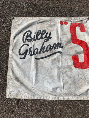 A very large advertising banner for the Billy Graham film 'Souls in Conflict' (1953)