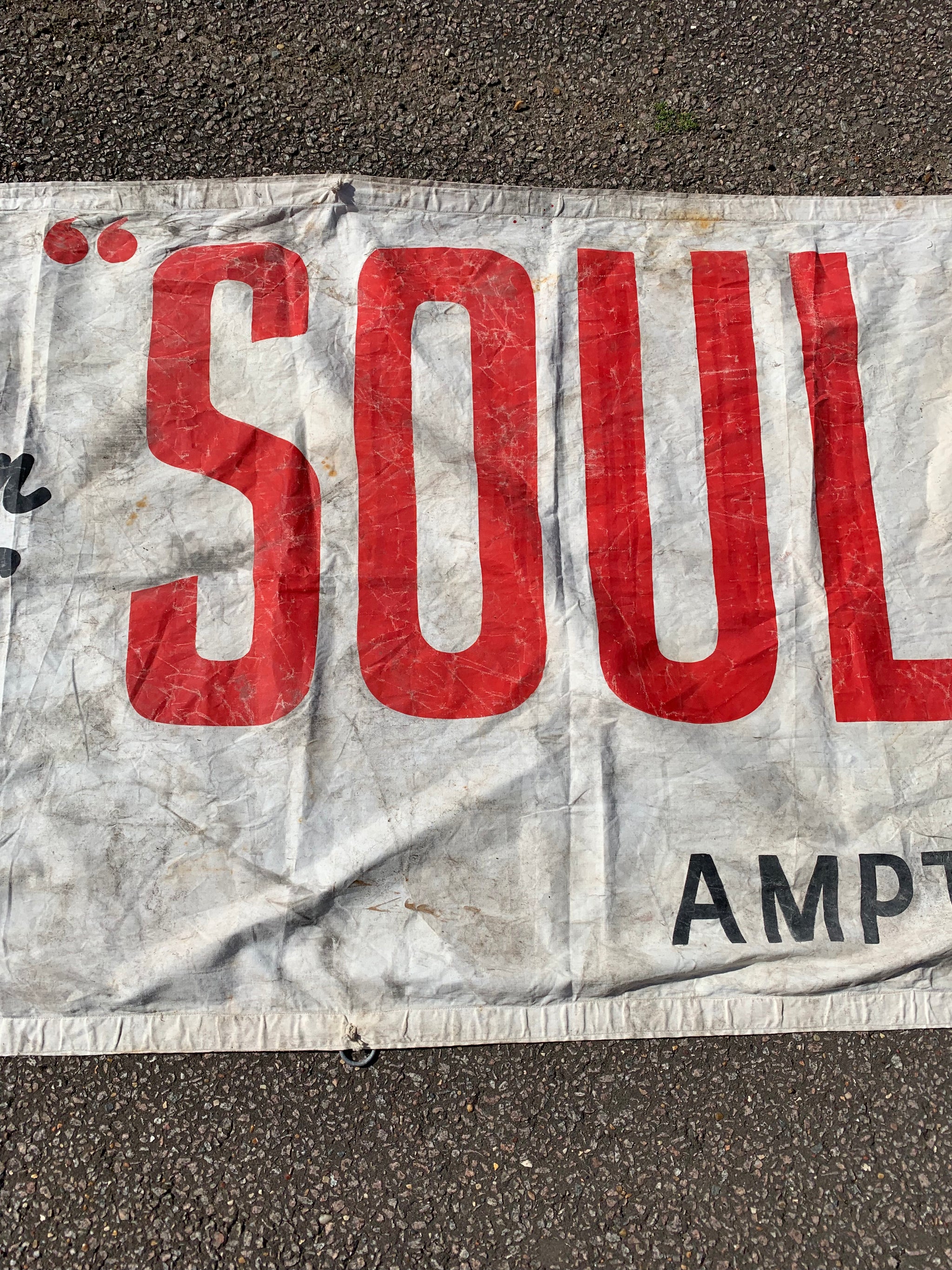 A very large advertising banner for the Billy Graham film 'Souls in Conflict' (1953)